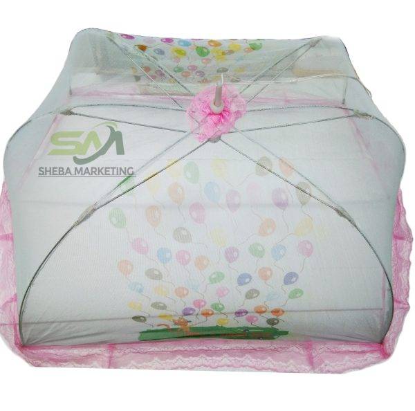 বাচ্চাদের মশার ছাতা নেট-(বেলুন প্রিন্ট) mosquito net – Light Pink - Image 2
