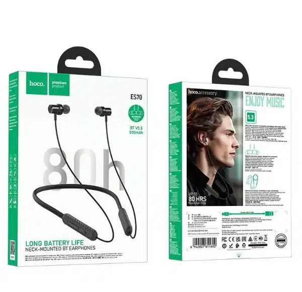Hoco ES70 Armour Bluetooth Neckband 80 Hours Battery Bluetooth V5.3 Type-C Charging