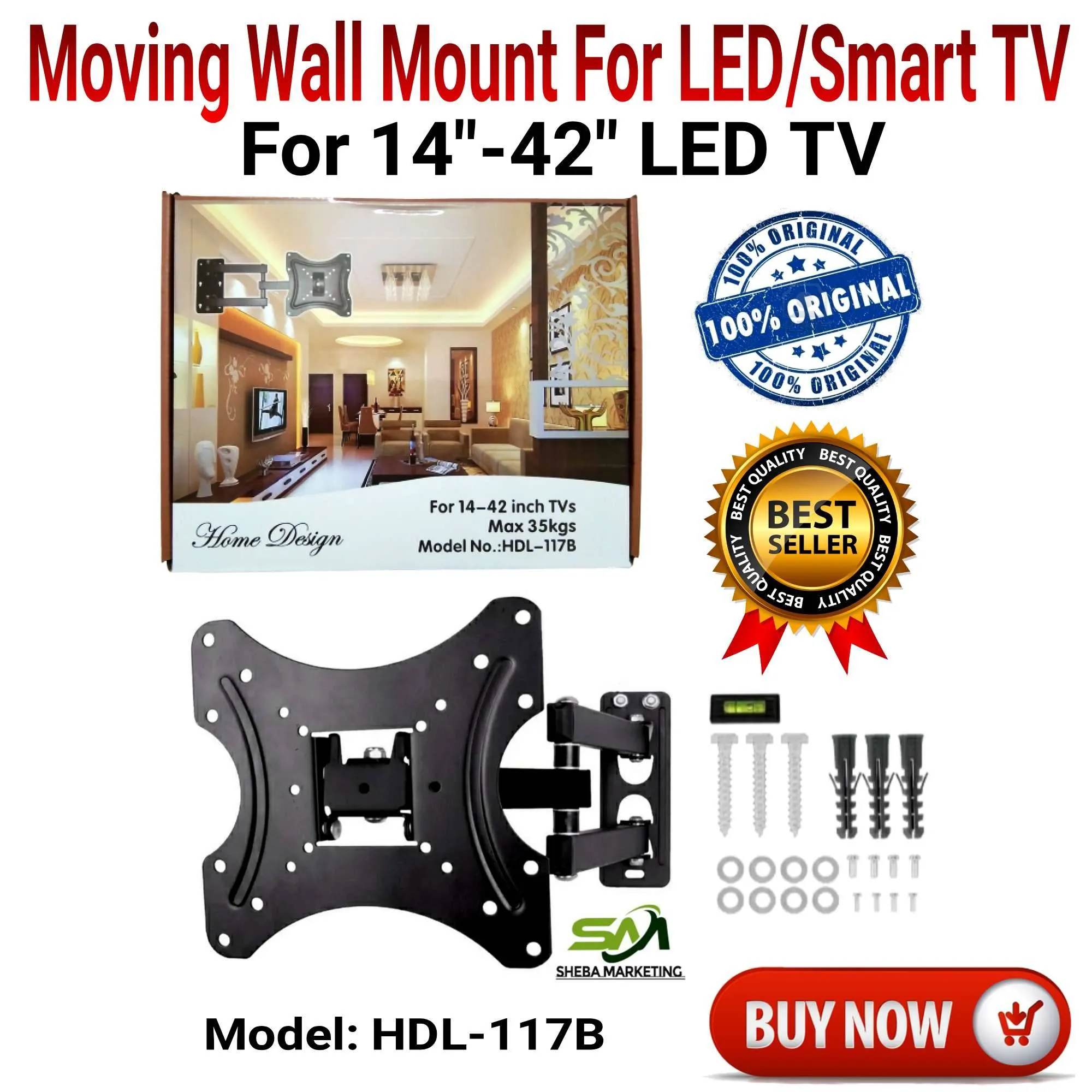 Smart and LED TV Moving WallMount For 14 to 42 TV HDL-117B model